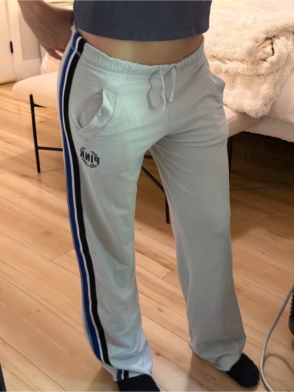 PINK Victoria's Secret Light blue Track Pants with Side Stripes Xs